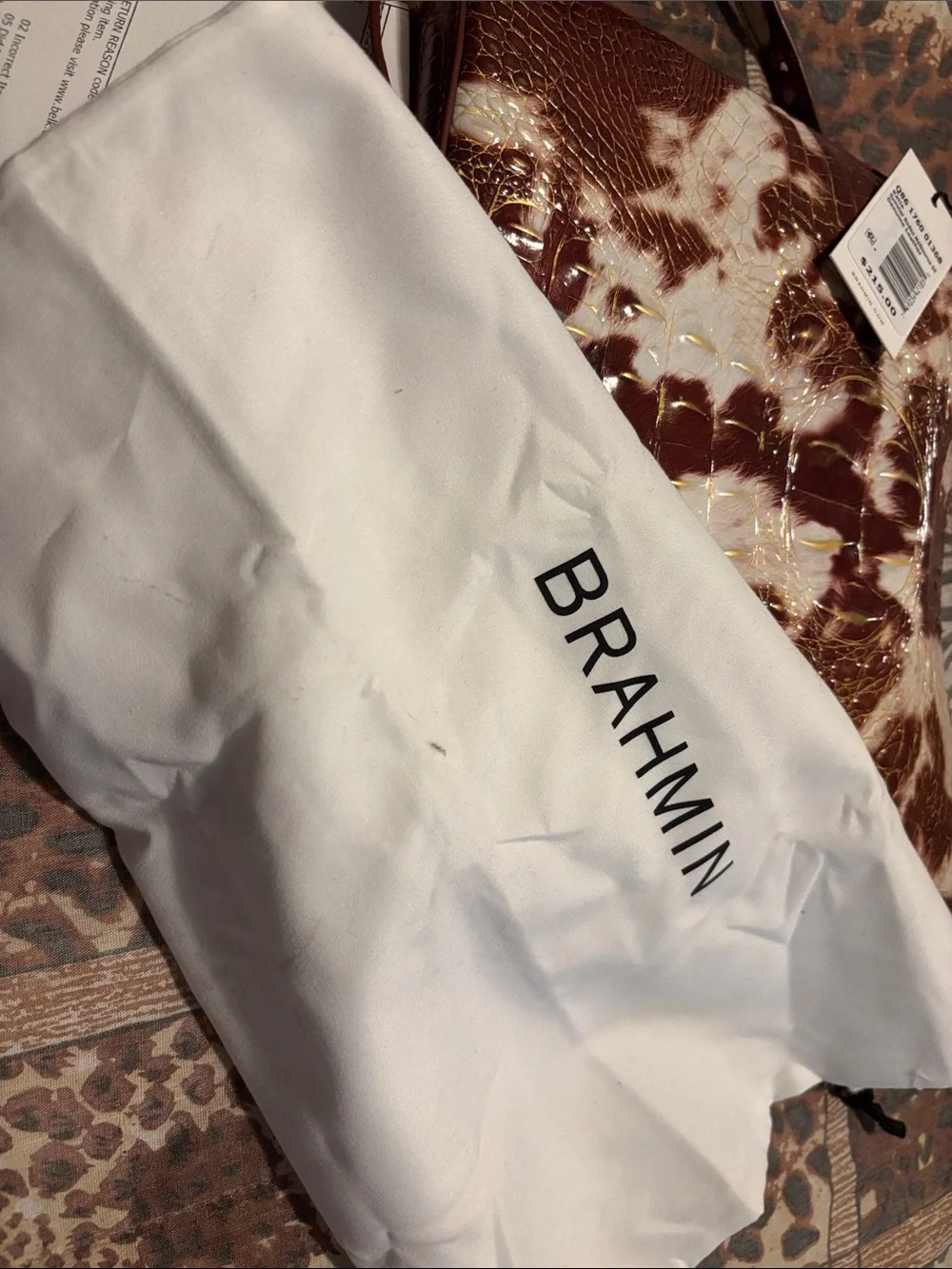 Brahmin Brown and Cream Croc-Embossed Leather Crossbody